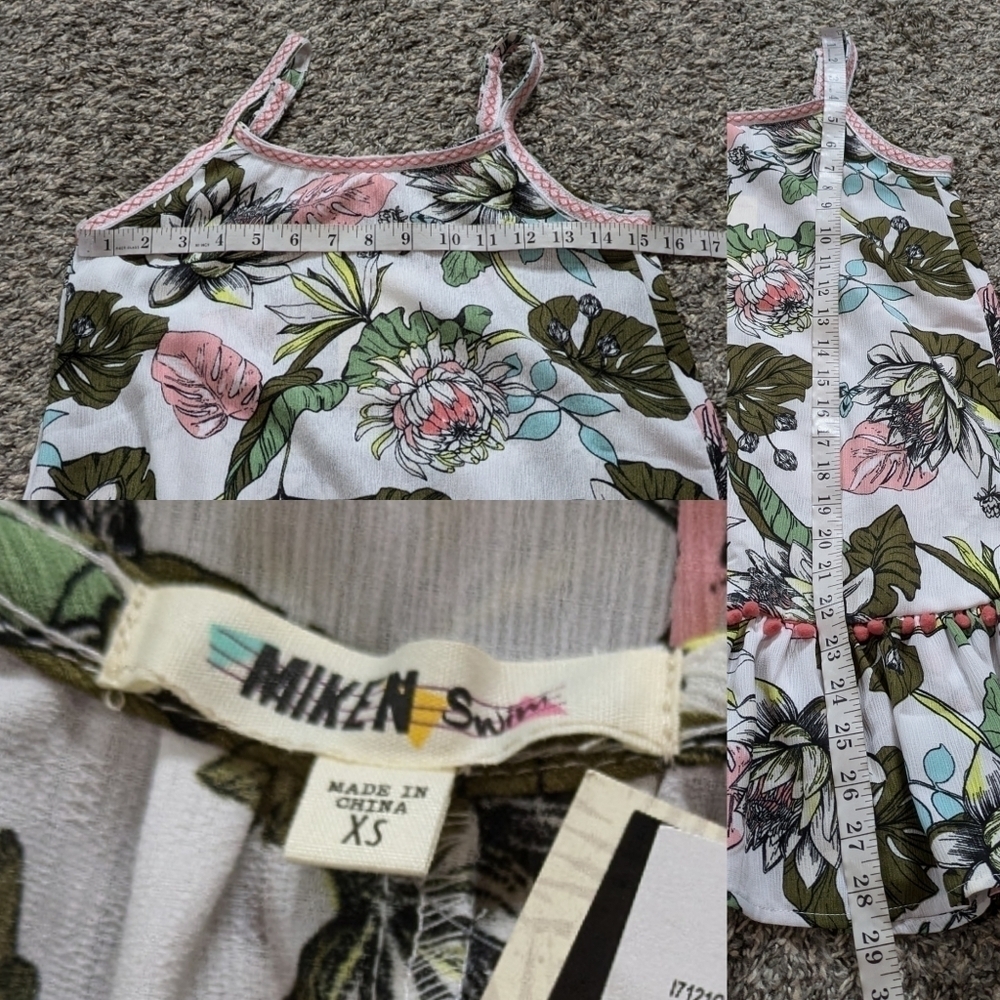 ✨3/$15 NWT Miken Swim white green tropical monstera floral swim cover up XS - Picture 8 of 8